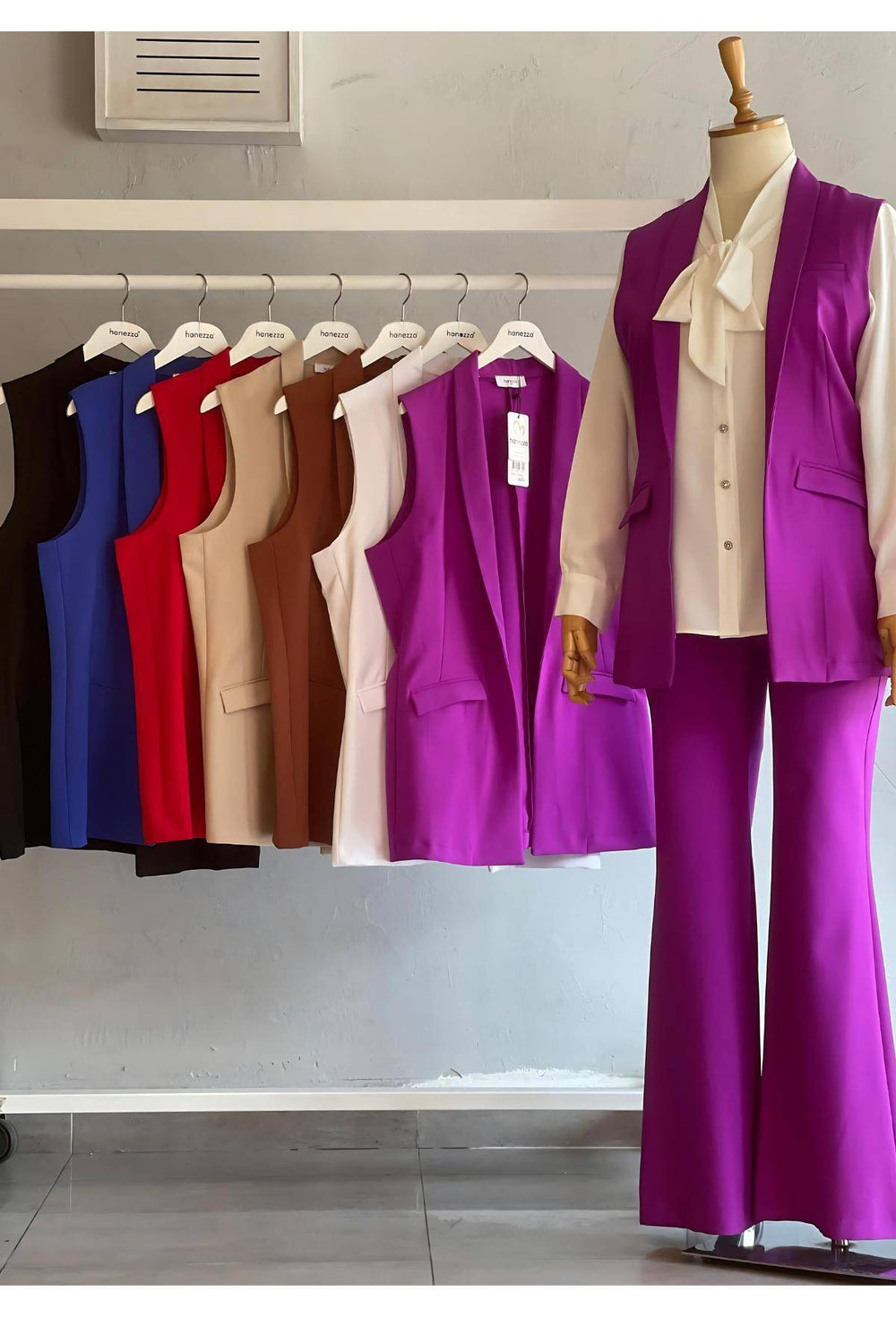 Büyük Beden Blazer Yelek - Atlas Kumaş - Image 2
