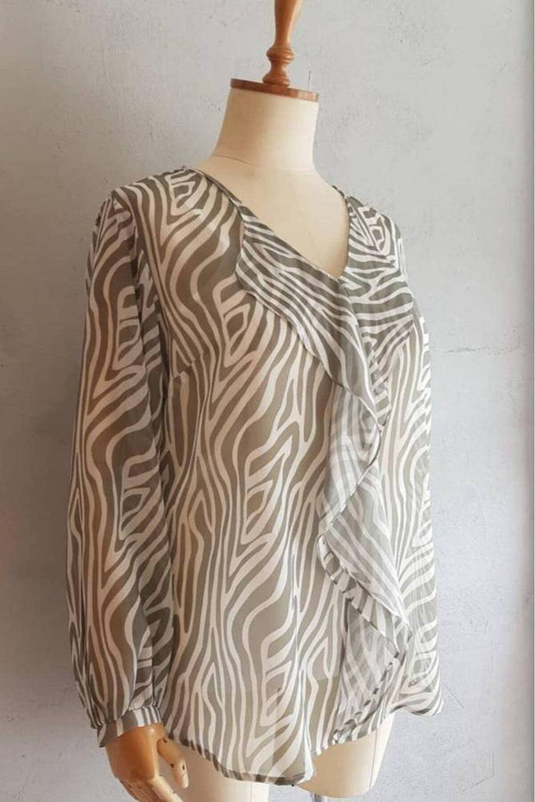 Büyük Beden Kadın  Şifon Fırfırlı Bluz - Astarlı