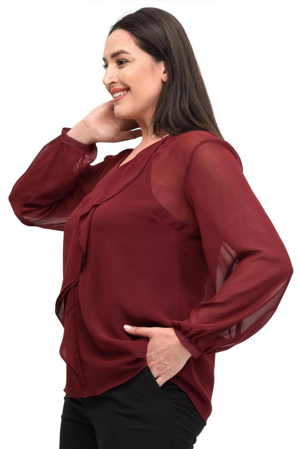 Büyük Beden Kadın  Şifon Fırfırlı Bluz - Astarlı - Image 51