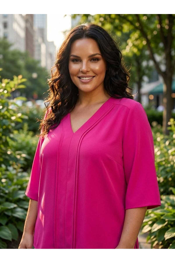 Büyük Beden Şık V Yaka Nervur Detaylı Jessica Krep Bluz