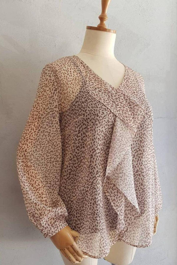 Büyük Beden Kadın  Şifon Fırfırlı Bluz - Astarlı