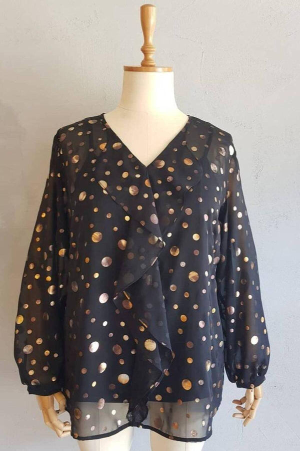 Büyük Beden Kadın  Şifon Fırfırlı Bluz - Astarlı