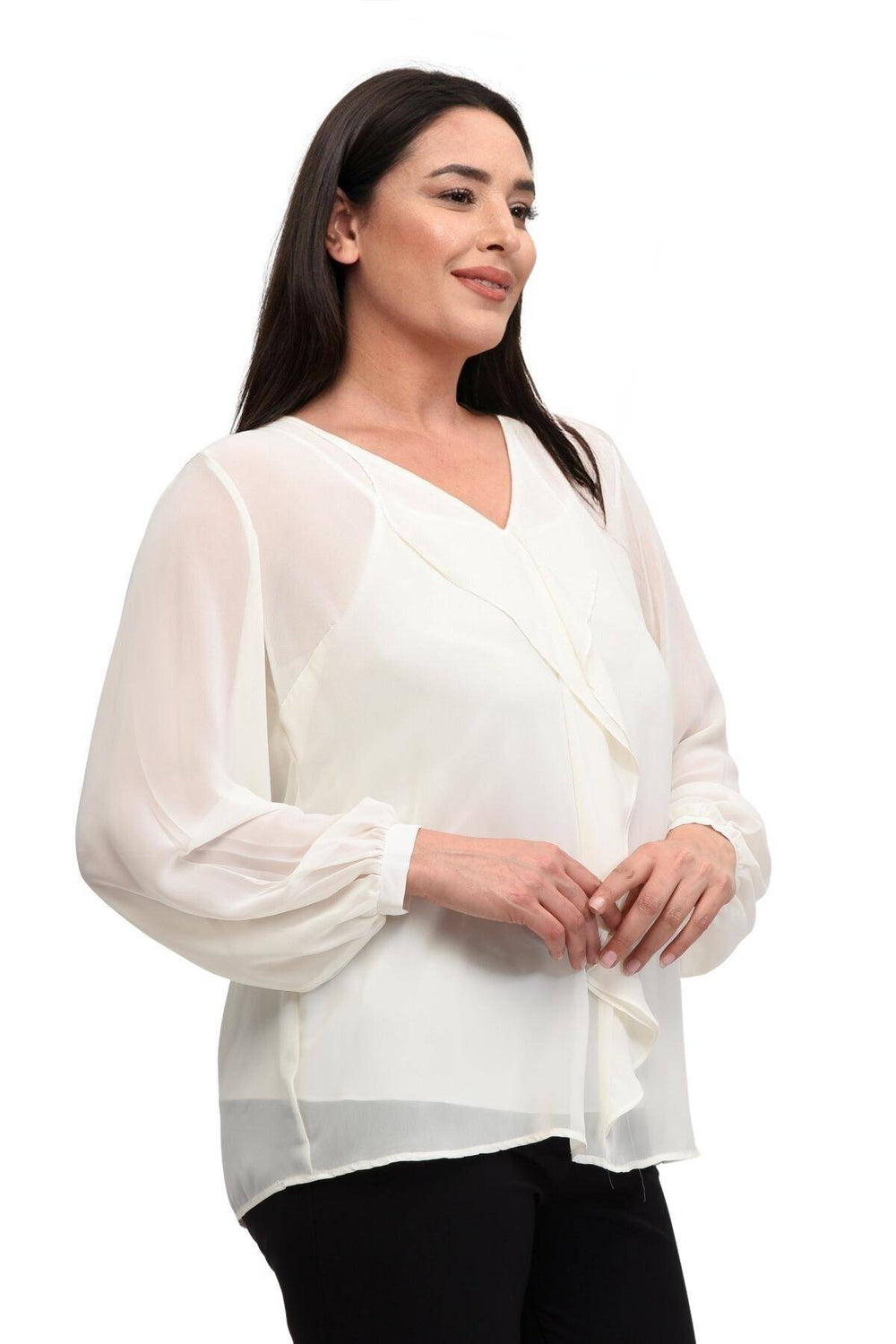 Büyük Beden Kadın  Şifon Fırfırlı Bluz - Astarlı - Image 39