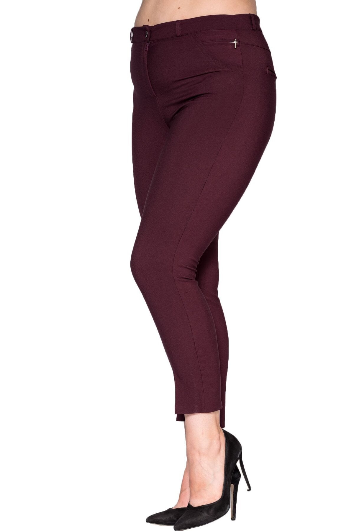 Hanezza Plus Size High-Waist Lycra Atlas-Hose – Knöchellang in Creme