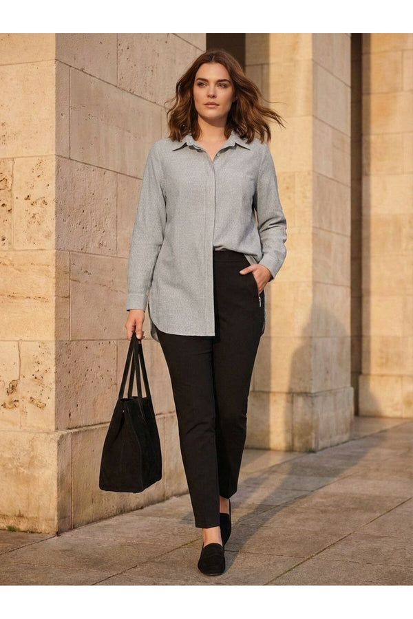 Plus Size Women's Striped Cotton Linen Long Sleeve Shirt