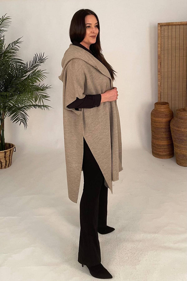 Plus Size Hooded Acrylic Knit Poncho - Oversized Outerwear
