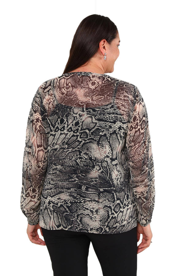 Büyük Beden Kadın  Şifon Fırfırlı Bluz - Astarlı