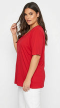 Damen-T-Shirt in Lila mit V-Ausschnitt aus Baumwolle und Viskose in großen Größen