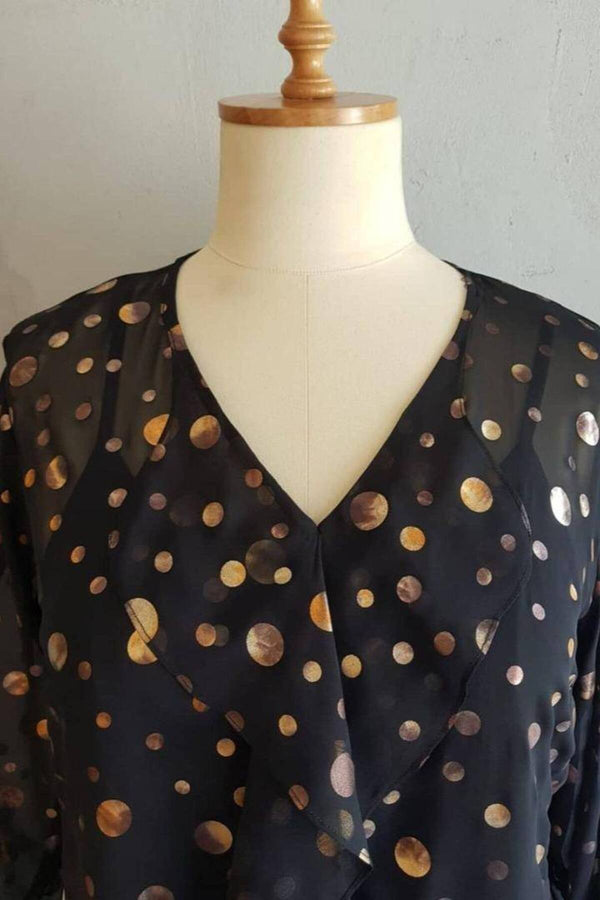 Büyük Beden Kadın  Şifon Fırfırlı Bluz - Astarlı