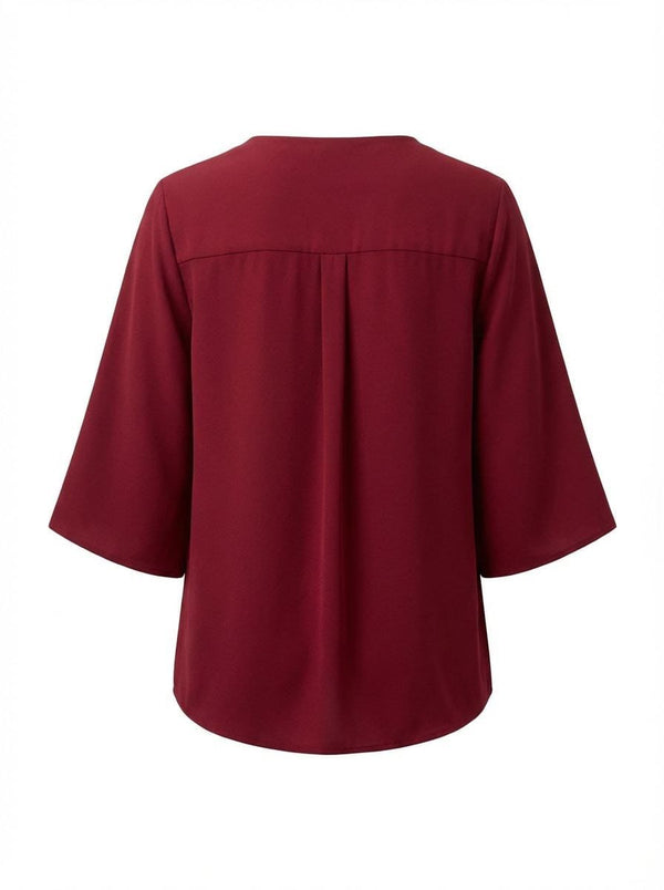 Plus Size Elegant V-Neck Pintuck Detail Jessica Crepe Blouse