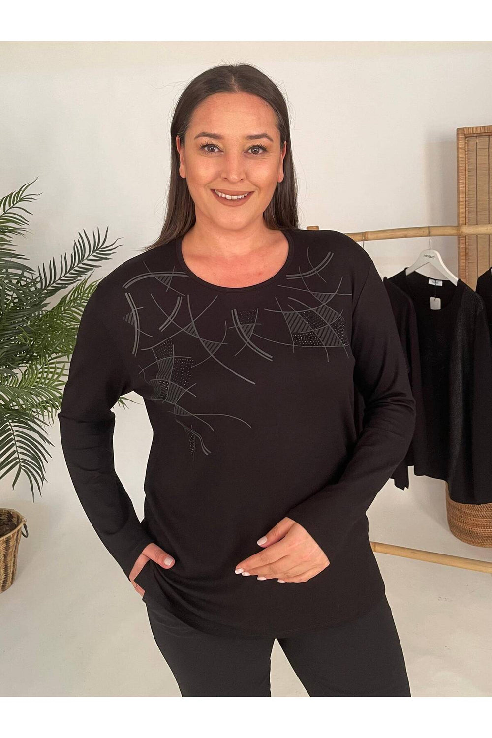 HANEZZA Plus Size Mercerized Blouse - Floral Patterned Cotton - Image 2