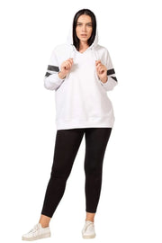 Büyük Beden Kadın Baskı Detaylı Sweatshirt Büyük Beden Sweatshirt Beyaz Şerit Detaylı