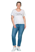 Hanezza Plus Size Black 'Tomorrow' Printed V-Neck Cotton T-Shirt