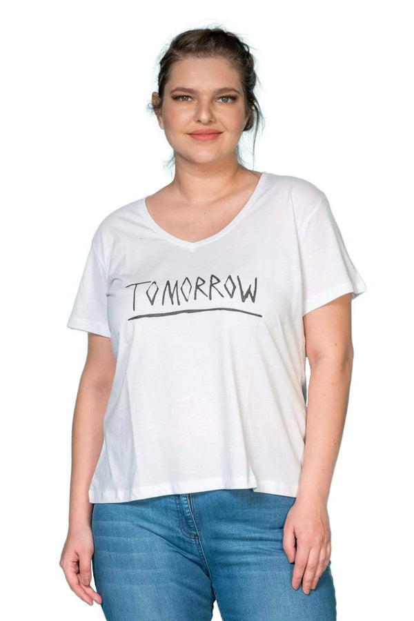 Büyük Beden Kadın Baskılı T-shırt Büyük Beden T-Shirt Beyaz Yazılı