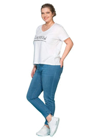 Büyük Beden Kadın Baskılı T-shırt Büyük Beden T-Shirt Beyaz Yazılı