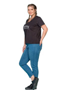 Hanezza Plus Size Black 'Tomorrow' Printed V-Neck Cotton T-Shirt
