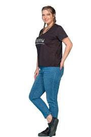 Büyük Beden Kadın Baskılı T-shırt Büyük Beden T-Shirt Siyah Pamuk