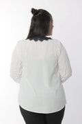 Crew Neck Buttoned Placket Blouse