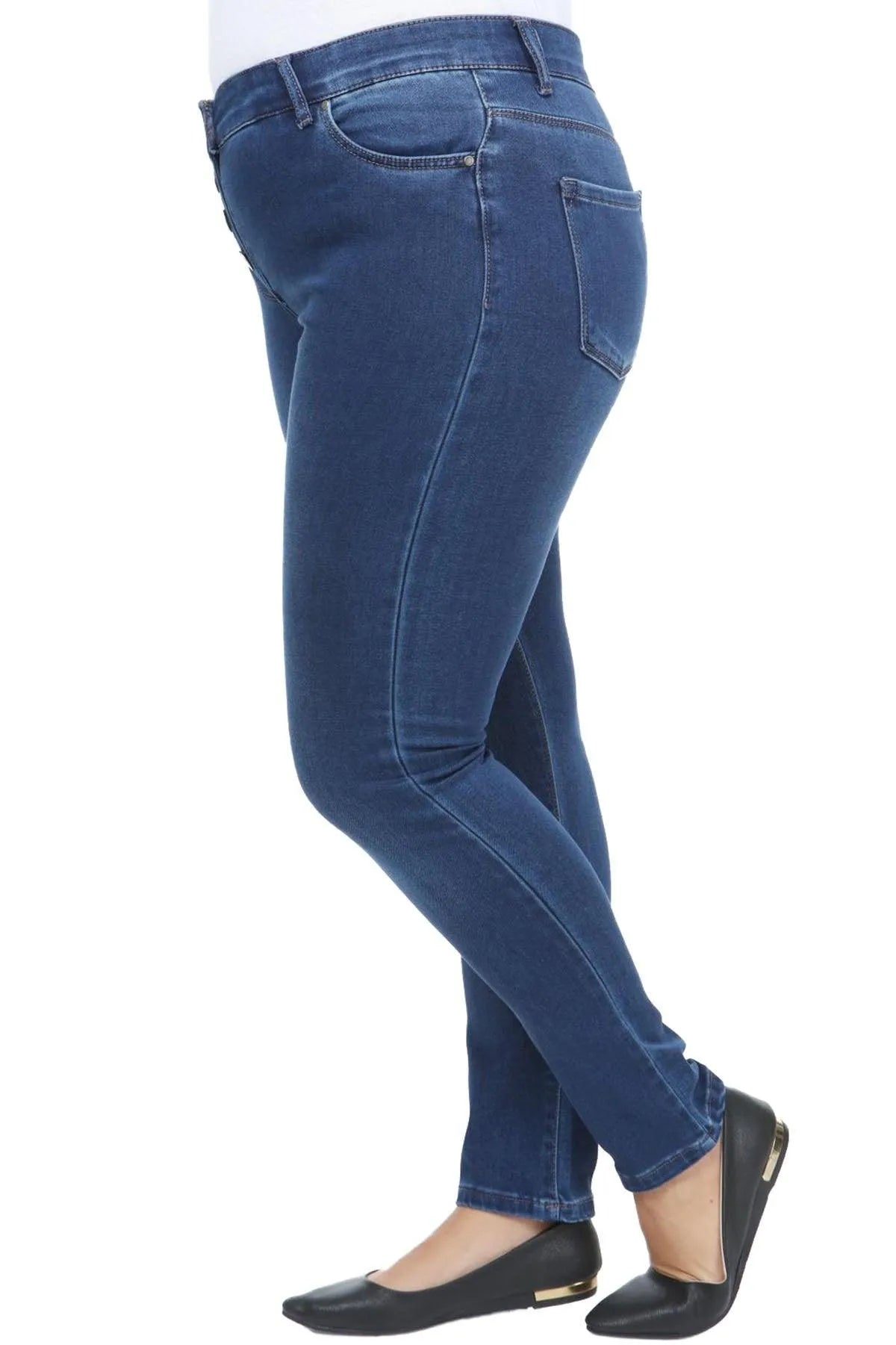 Büyük Beden Kadın Büyük Beden Bilek Boy Kot Pantolon - Pamuklu Viskon Kumaş Ticari Ürün Mavi Düz Renk