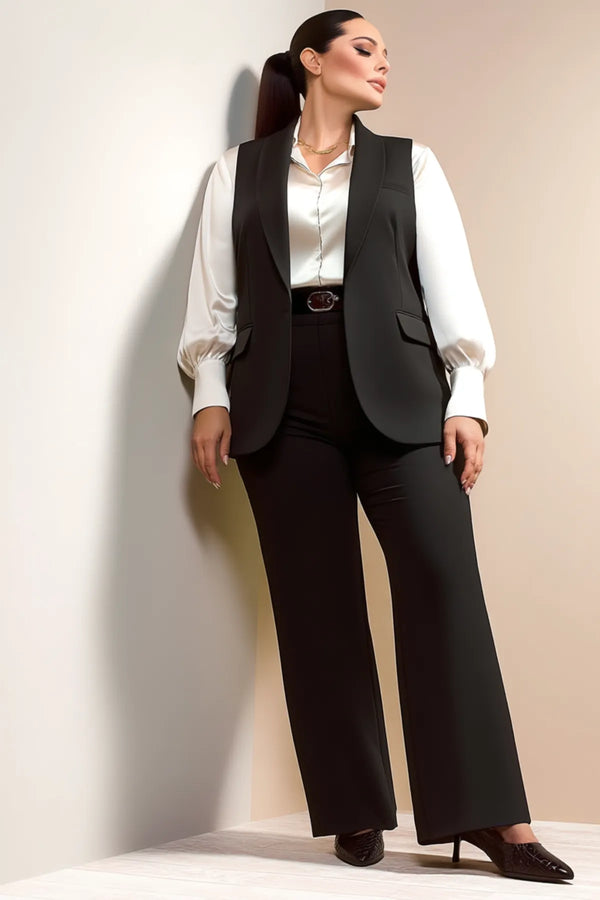 Женский черный повседневный жилет большого размера - Офисный образ | Стиль и комфорт в одном