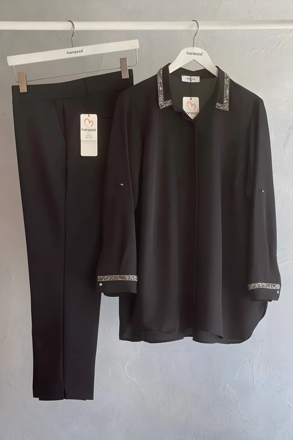 Plus Size Beaded Crepe Evening Blouse - Elegant Black Shirt - Image 2