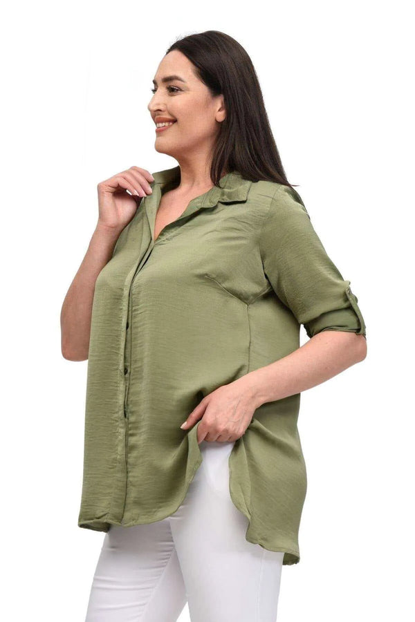 Büyük Beden Çiçek Desenli Jesica Abiye Gömlek - Pamuklu Viskon