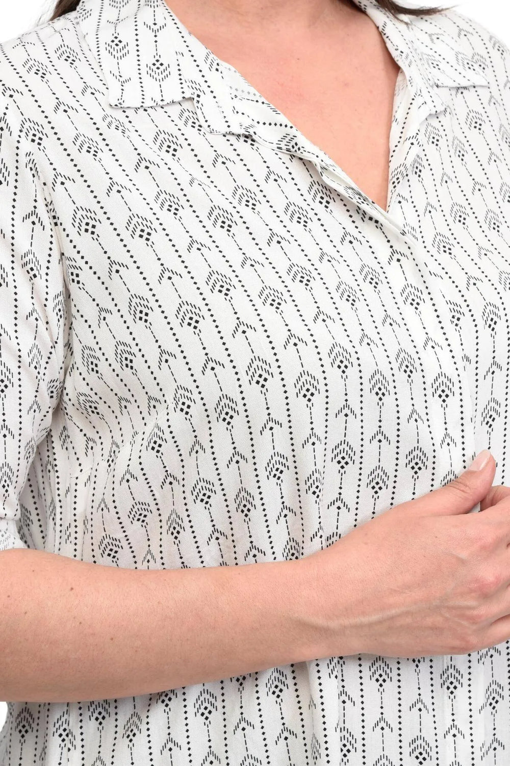 Büyük Beden Çiçek Desenli Pamuk Tunik Gömlek - Uzun Kollu - Image 2