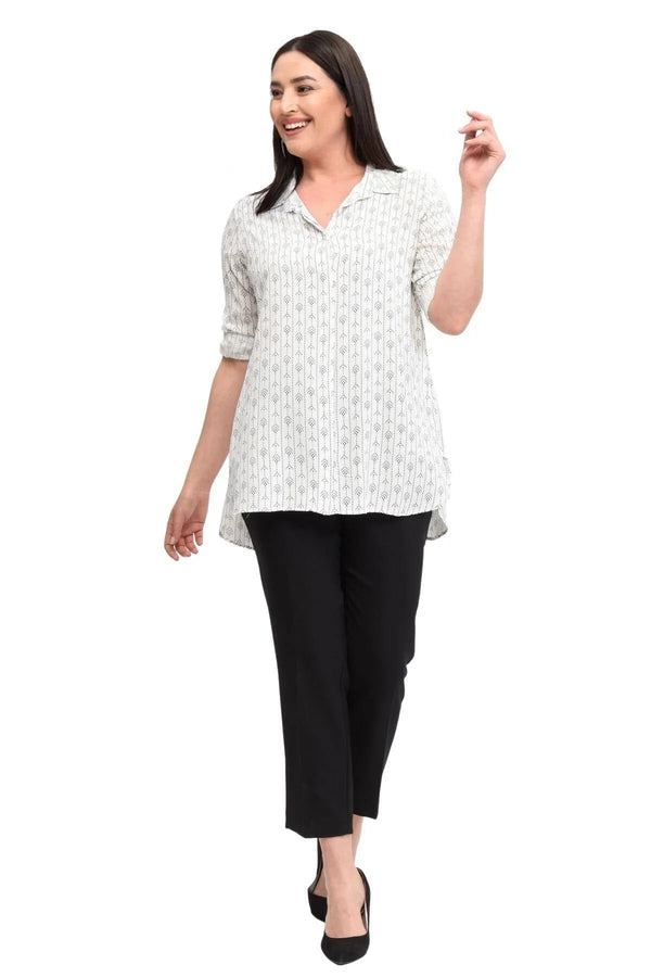 Büyük Beden Çiçek Desenli Pamuk Tunik Gömlek - Uzun Kollu