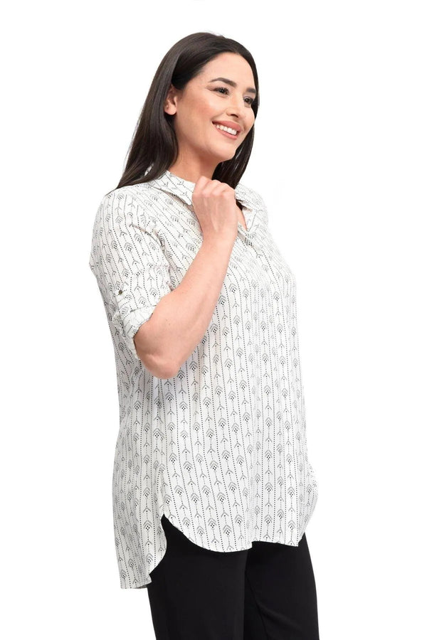 Büyük Beden Çiçek Desenli Pamuk Tunik Gömlek - Uzun Kollu