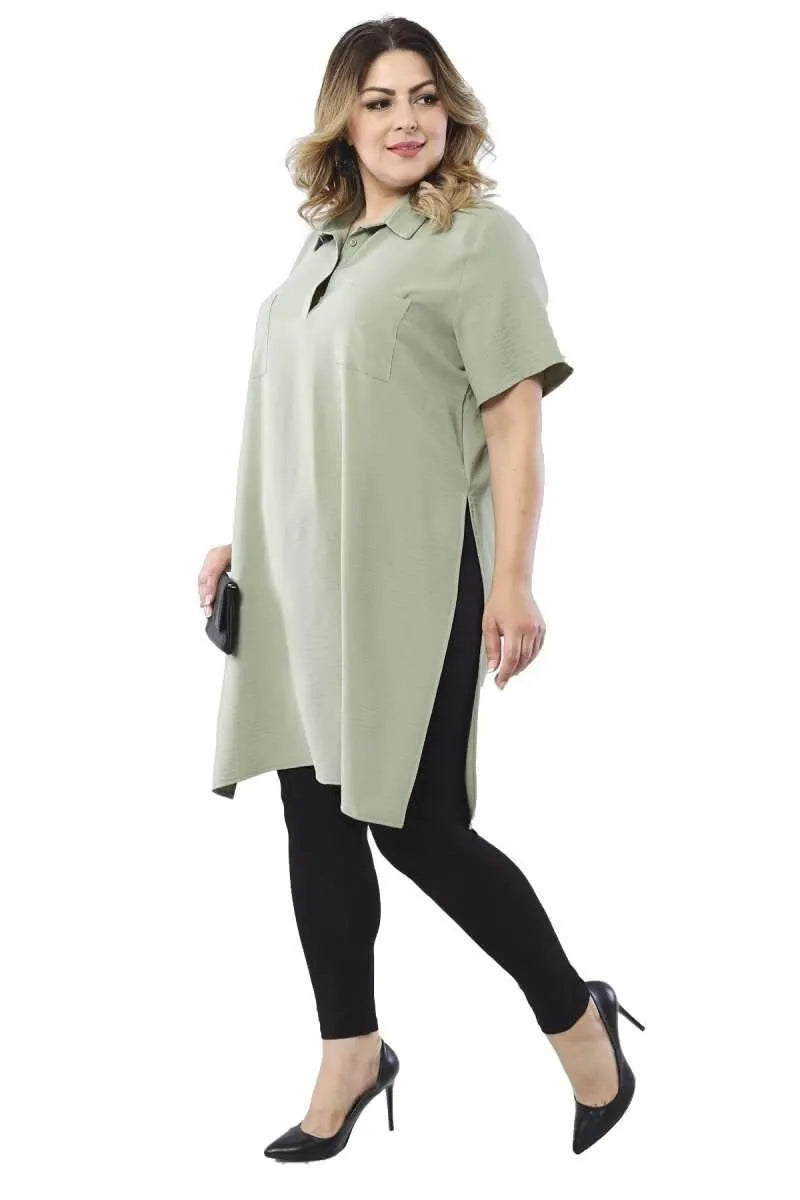 Plus Size Floral Pattern Tunic Shirt - Side Slit Detail - Image 5