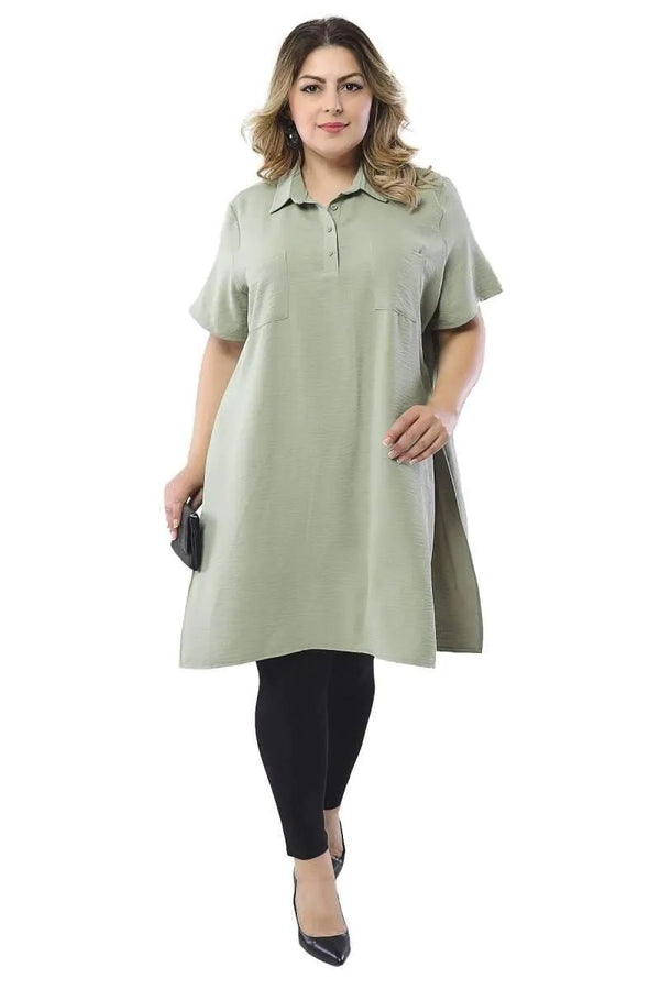 Plus Size Floral Pattern Tunic Shirt - Side Slit Detail