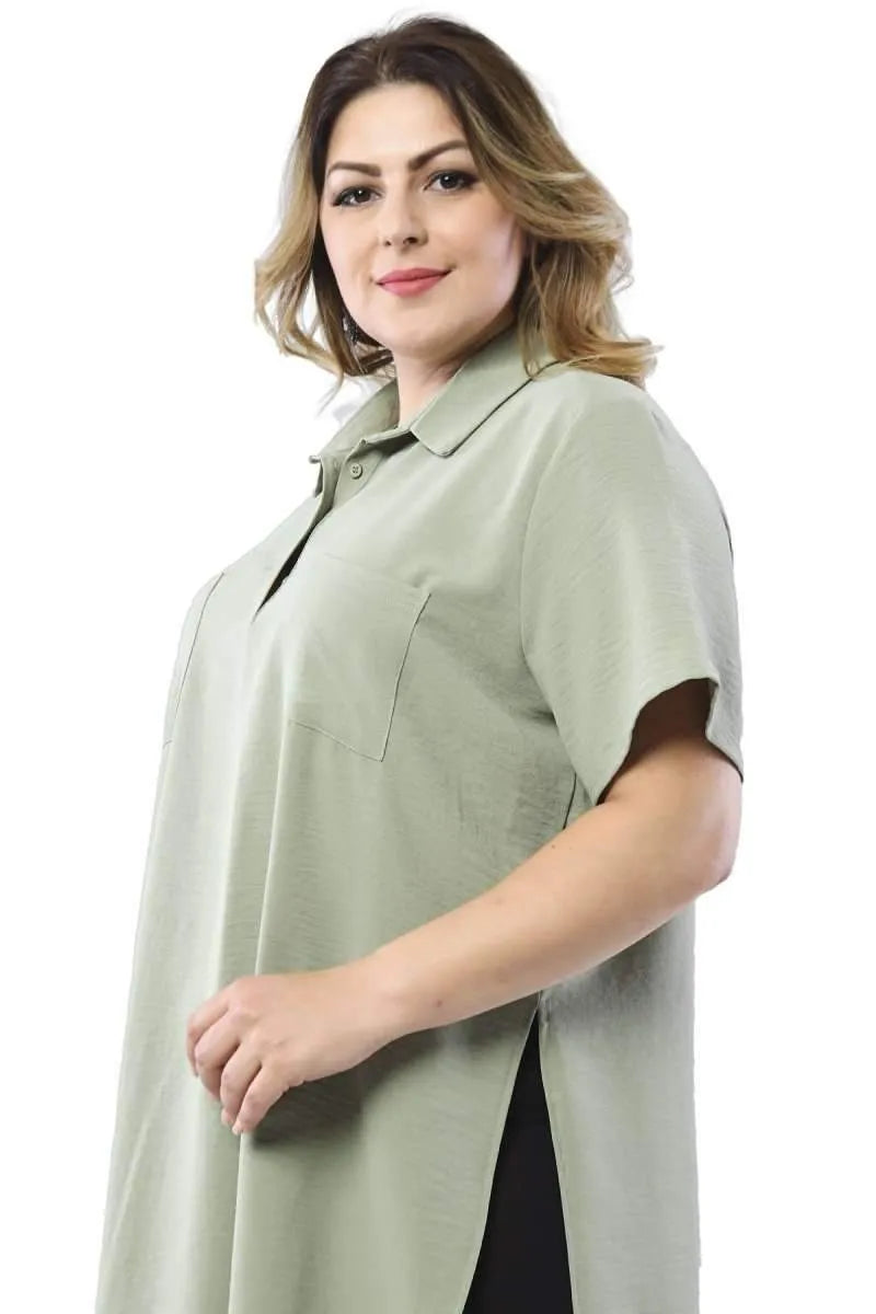 Plus Size Floral Pattern Tunic Shirt - Side Slit Detail - Image 7