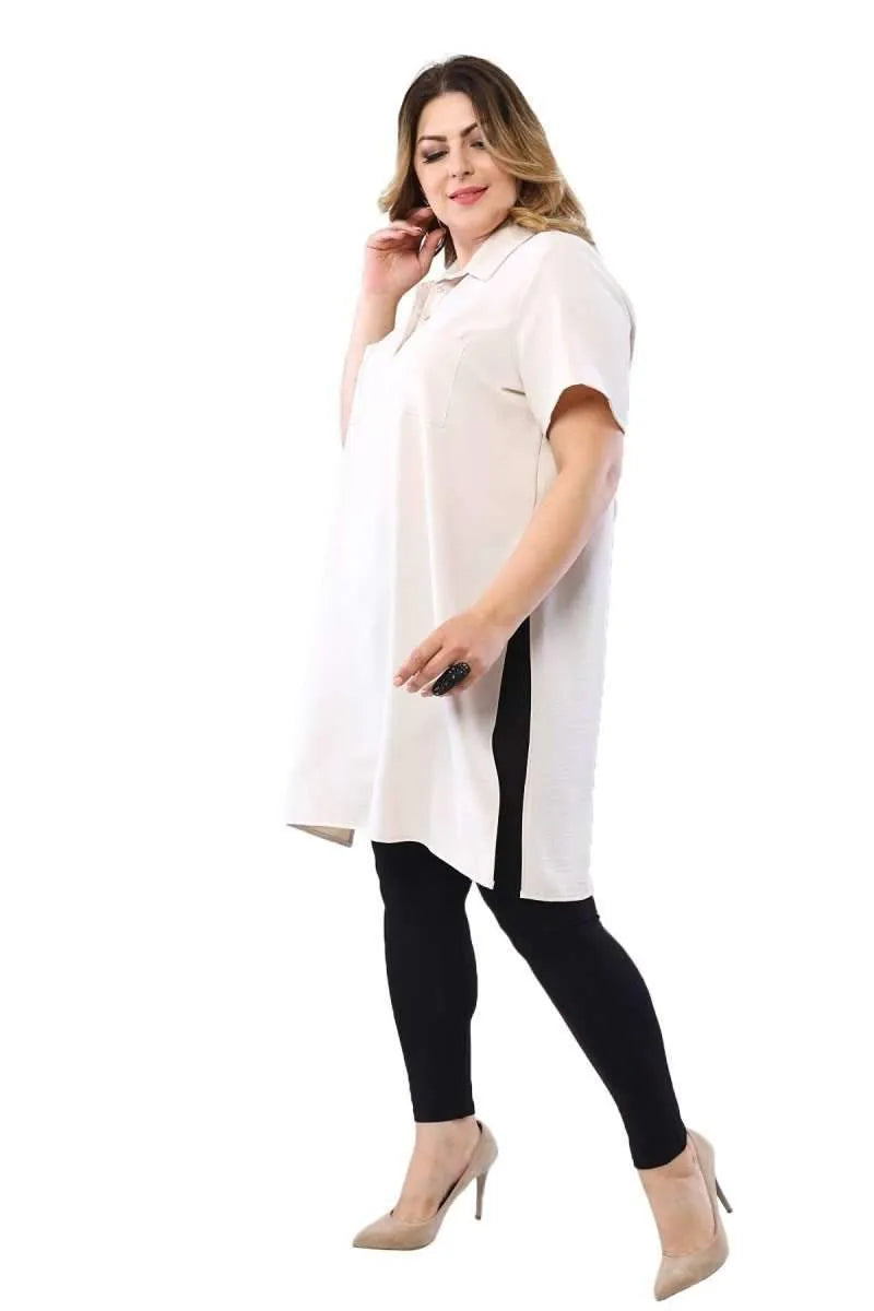 Plus Size Floral Pattern Tunic Shirt - Side Slit Detail - Image 10