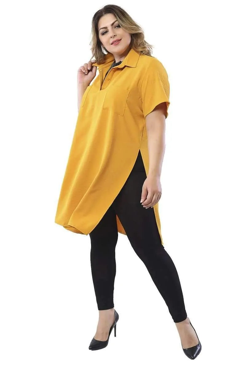 Plus Size Floral Pattern Tunic Shirt - Side Slit Detail - Image 13