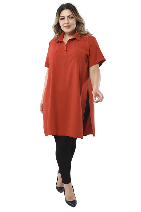 Plus Size Floral Pattern Tunic Shirt - Side Slit Detail