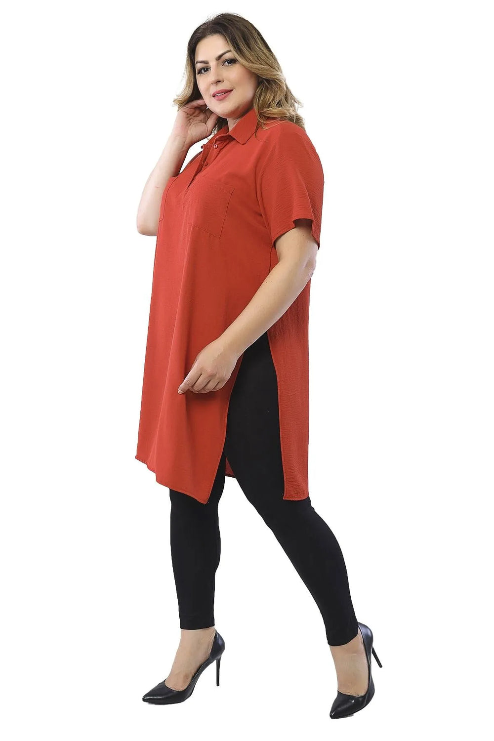 Plus Size Floral Pattern Tunic Shirt - Side Slit Detail - Image 16