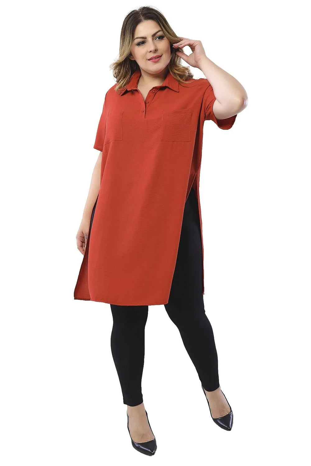 Plus Size Floral Pattern Tunic Shirt - Side Slit Detail - Image 17