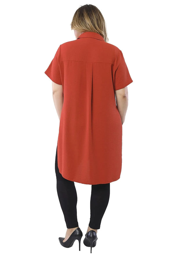 Plus Size Floral Pattern Tunic Shirt - Side Slit Detail