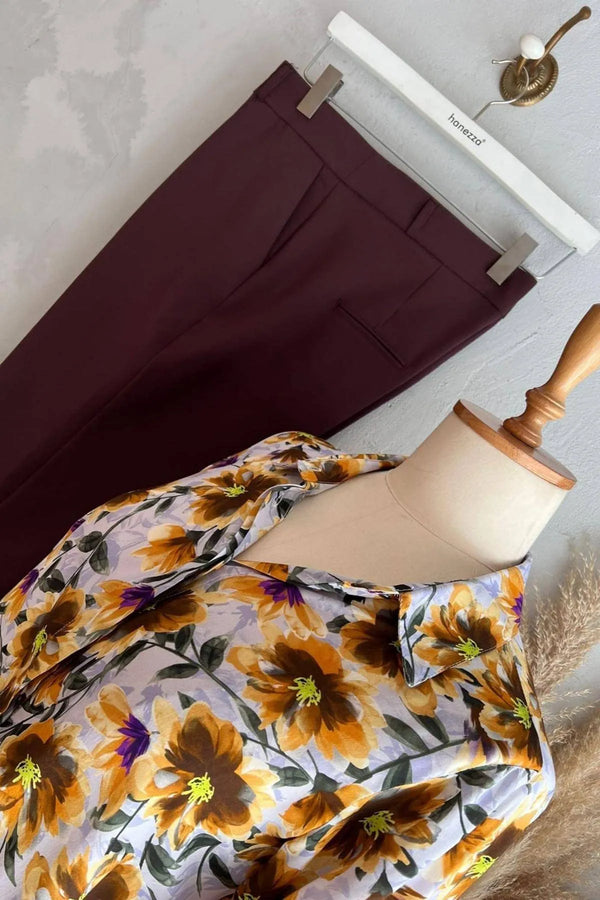 Büyük Beden Çiçekli Gömlek Pamuklu Viskon Modern Kesim