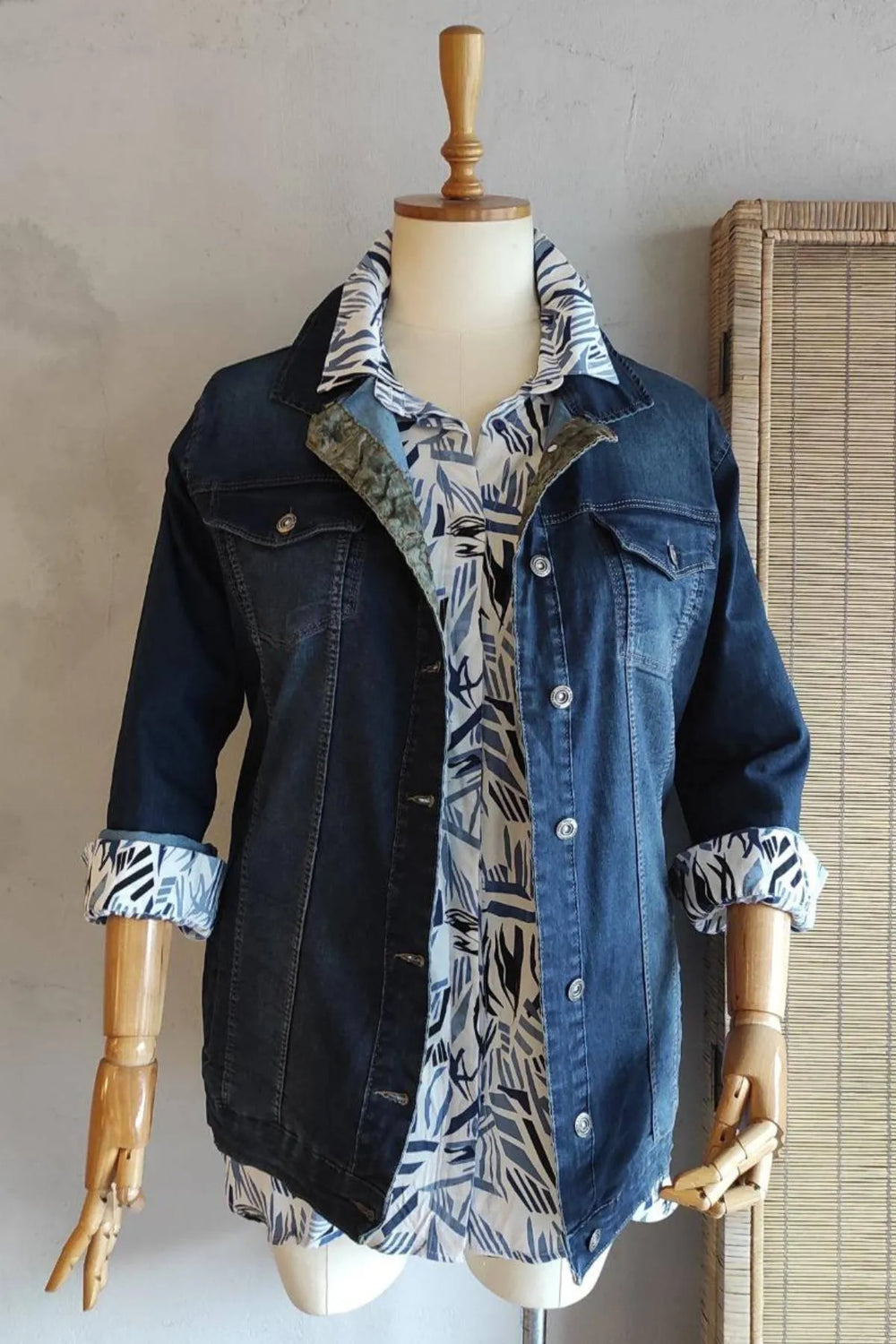 Büyük Beden Desenli Kot Ceket - Pamuklu Viskon Kumaş - Image 2