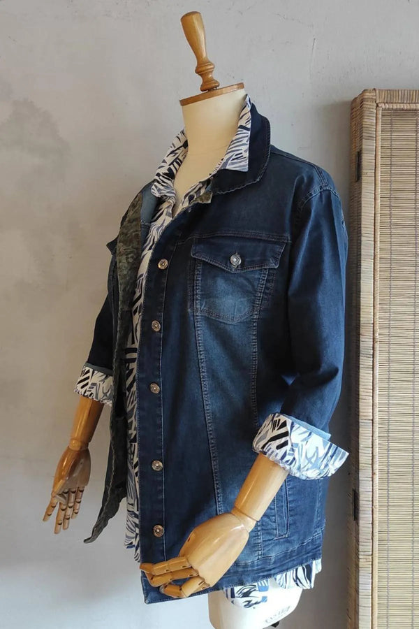 Büyük Beden Desenli Kot Ceket - Pamuklu Viskon Kumaş