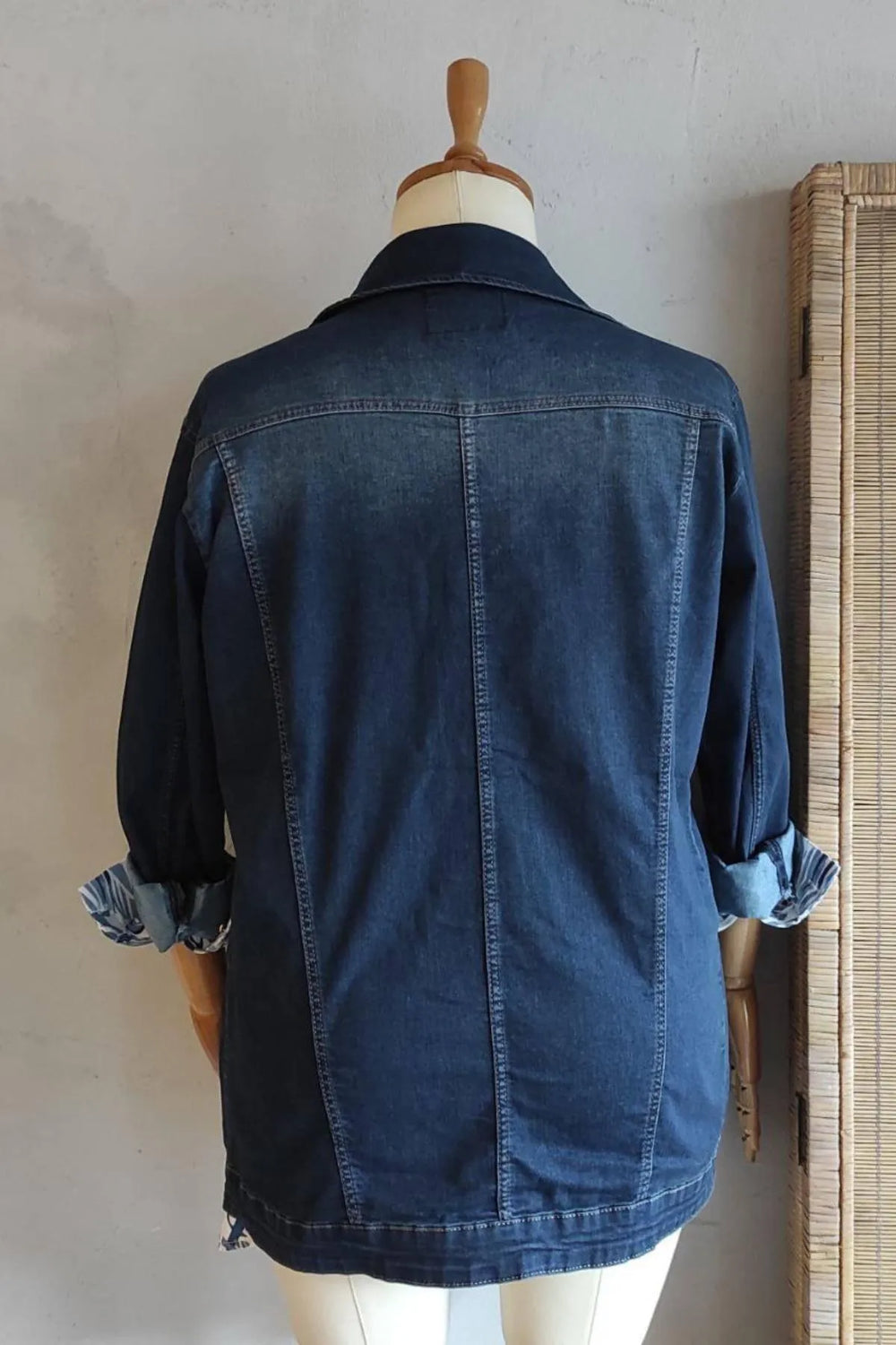 Büyük Beden Desenli Kot Ceket - Pamuklu Viskon Kumaş - Image 7