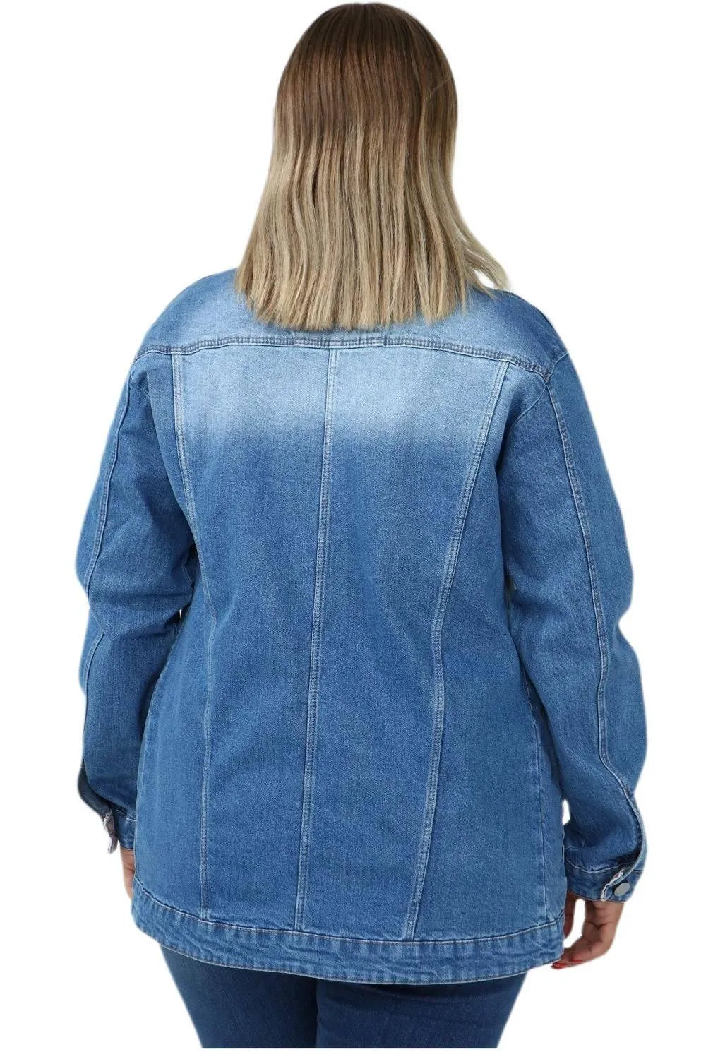 Büyük Beden Desenli Kot Ceket - Pamuklu Viskon Kumaş - Image 12