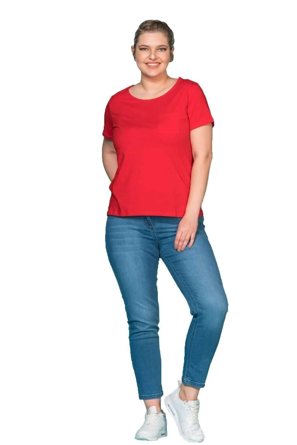 Plus Size Damen T-Shirt in Anthrazit mit Taschendetail und Rundhalsausschnitt - Image 4