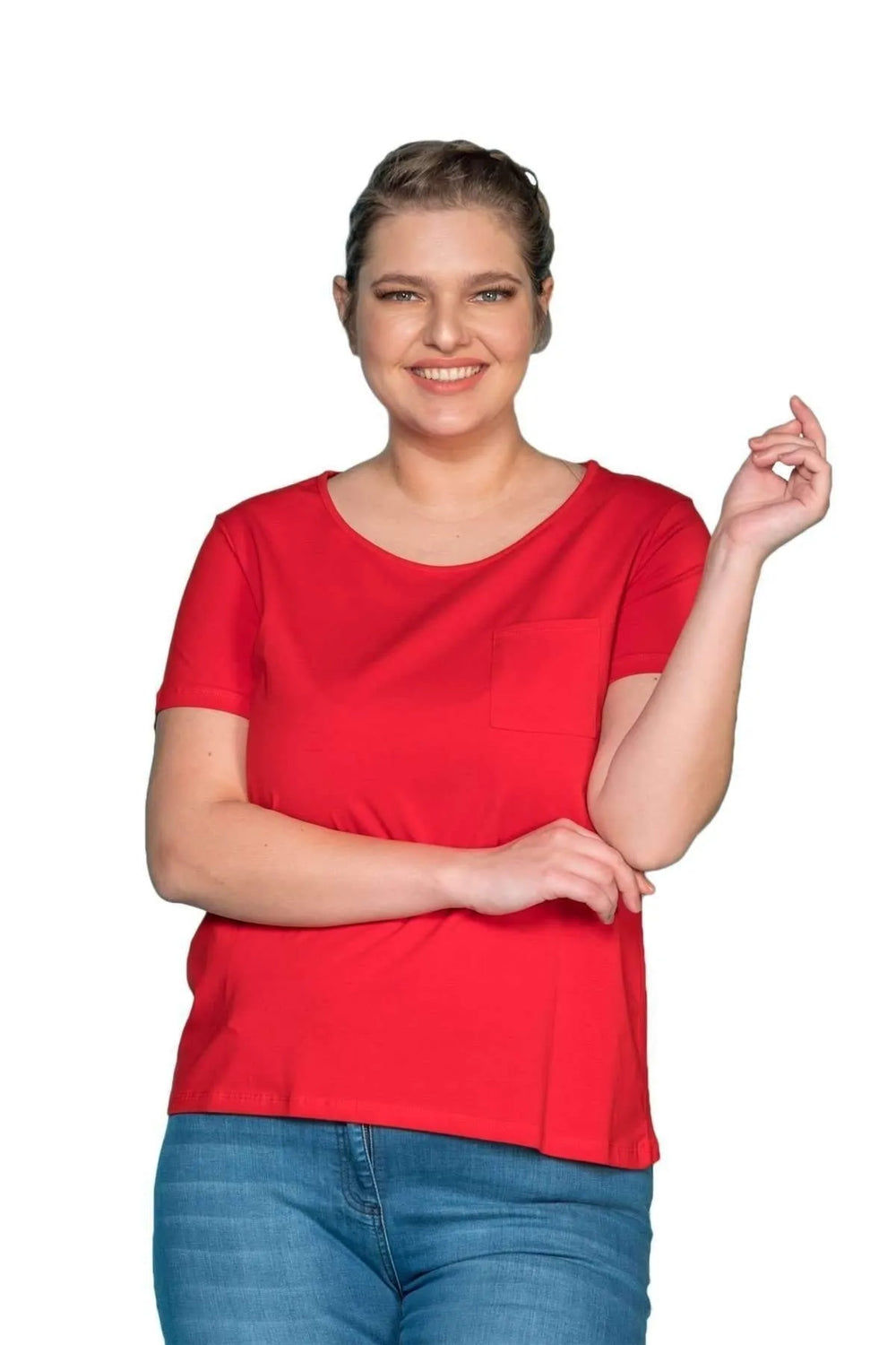 Plus Size Damen T-Shirt in Anthrazit mit Taschendetail und Rundhalsausschnitt - Image 3