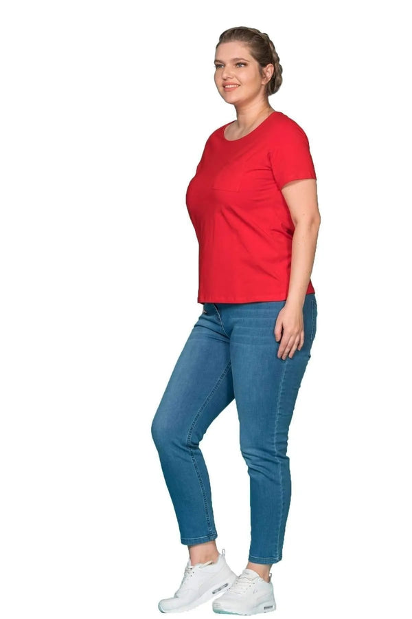 Plus Size Damen T-Shirt in Anthrazit mit Taschendetail und Rundhalsausschnitt