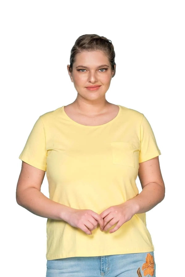 Plus Size Damen T-Shirt in Anthrazit mit Taschendetail und Rundhalsausschnitt