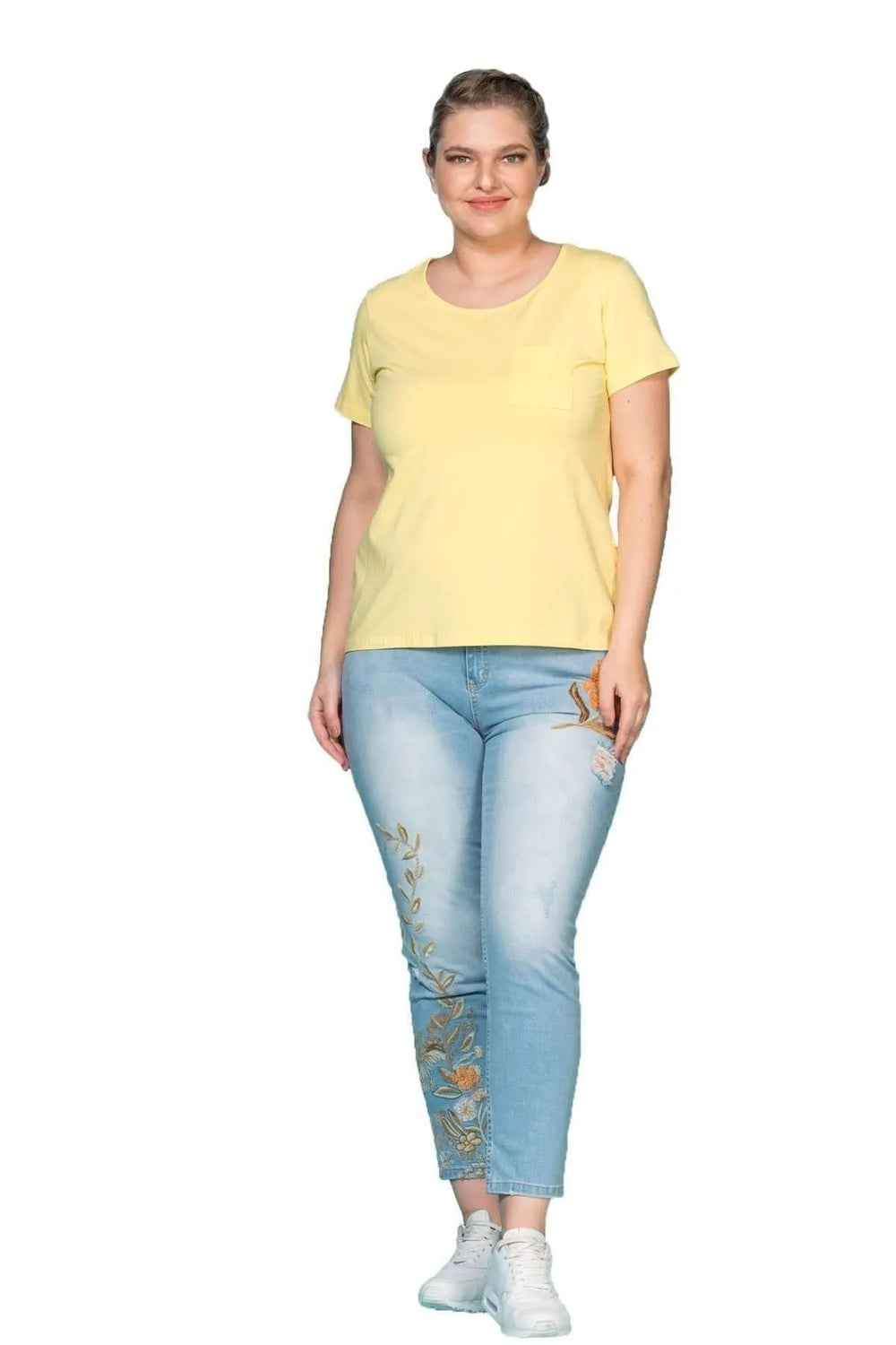 Plus Size Damen T-Shirt in Anthrazit mit Taschendetail und Rundhalsausschnitt - Image 7