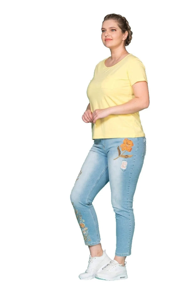 Plus Size Damen T-Shirt in Anthrazit mit Taschendetail und Rundhalsausschnitt