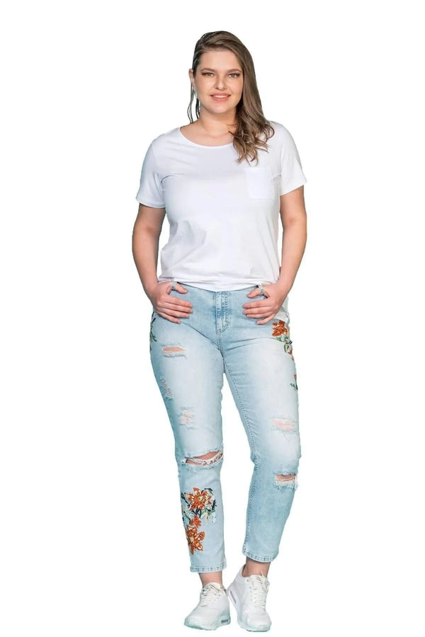 Plus Size Damen T-Shirt in Anthrazit mit Taschendetail und Rundhalsausschnitt